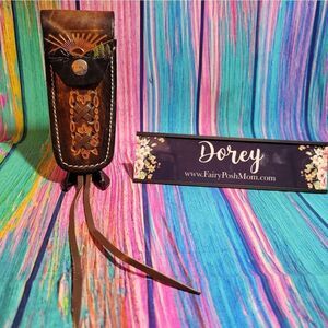 🔷️Vintage Tooled Leather Belt Loop Knife Sheath or Case Large Landscape